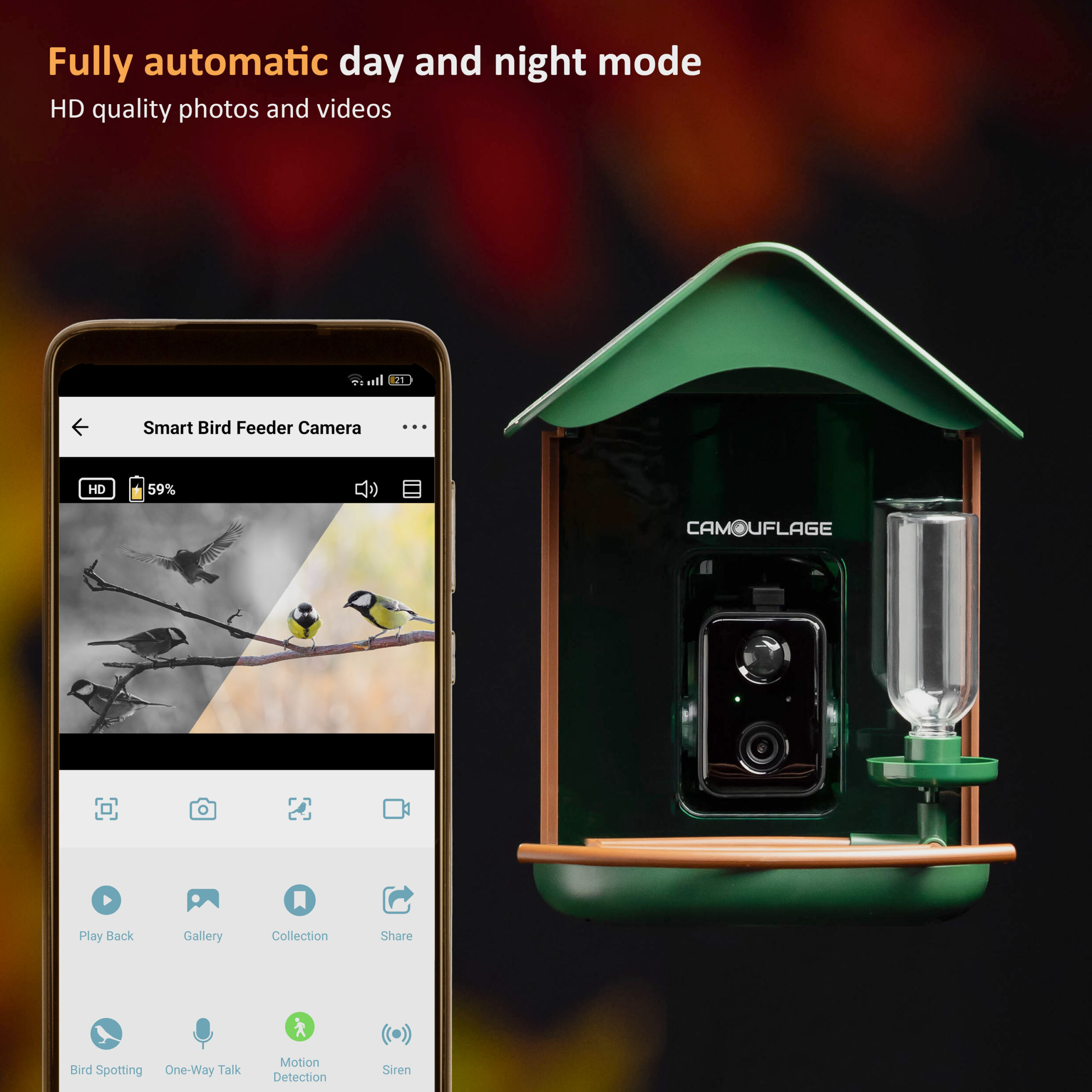Camouflage EZ-BirdFeed 1 vogelvoederaar met AI-camera