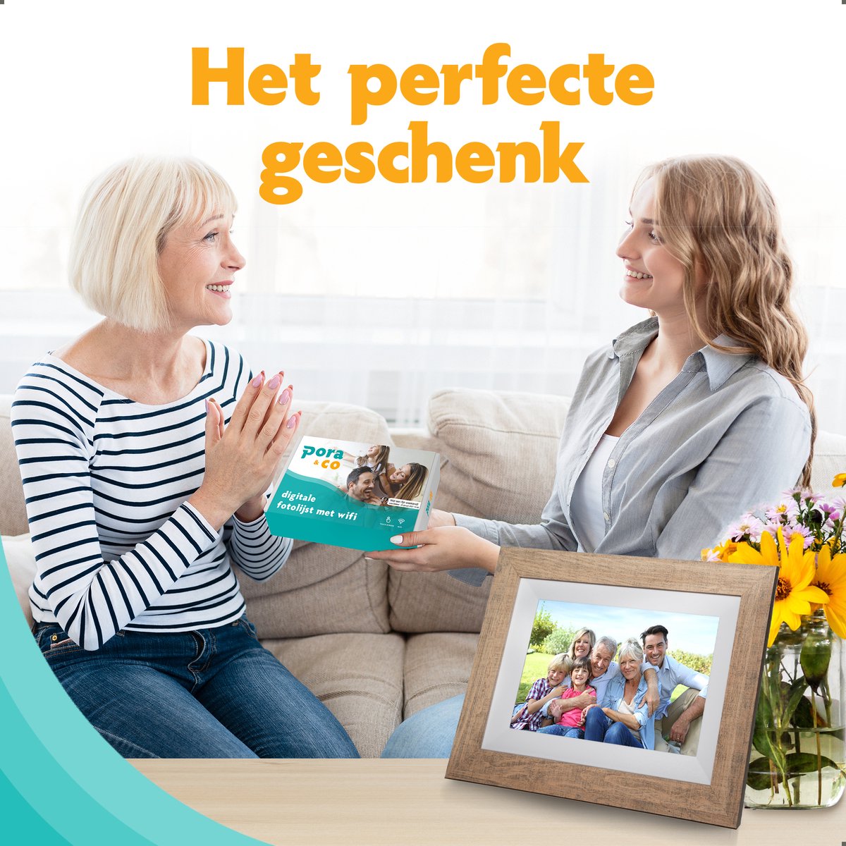 Digitale fotolijst WF-805T-LB Licht Bruin Hout Frameo WiFi Digitale fotolijst WF-805T-LB Licht Bruin Hout Frameo WiFi