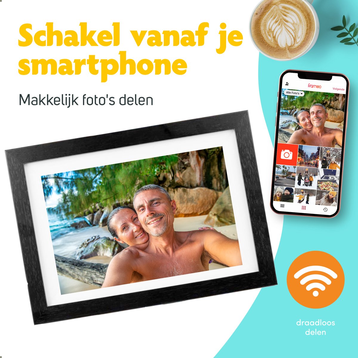 Digitale fotolijst WF-105T-BL Zwart Hout Frameo WiFi Digitale fotolijst WF-105T-BL Zwart Hout Frameo WiFi